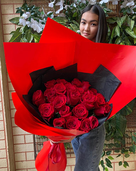 25 красных роз  с доставкой по Таразе