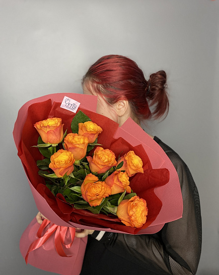 Bouquet of 9 orange roses 40-50cm flowers delivered to Astana