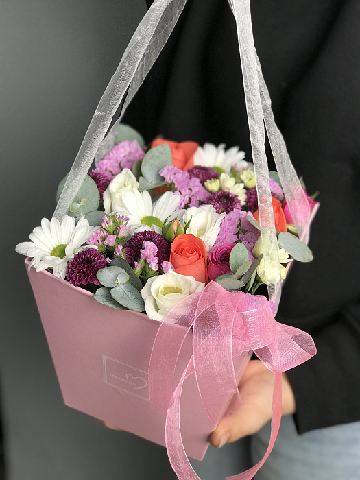 Mixed bouquet of flowers in a box Surprise