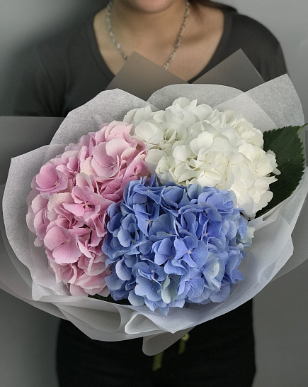 Bouquet of 3 hydrangeas mix flowers delivered to Astana