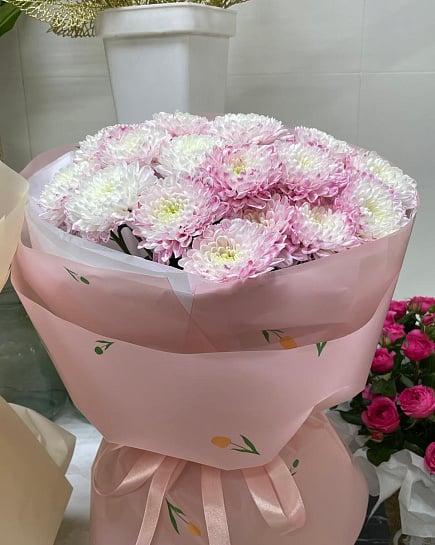 Зефирное облако из хризантем с доставкой по Астане