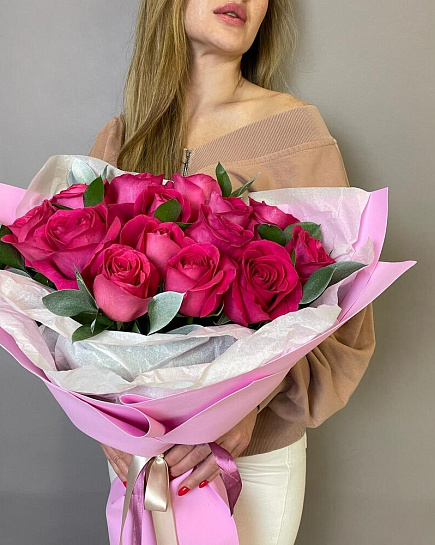 Bouquet of Bouquet of 15 pink roses flowers delivered to Almaty
