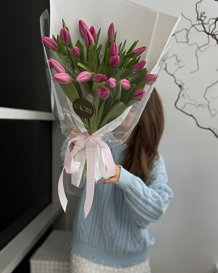 Mono bouquet of PINK tulips (21pcs) with delivery to Astana