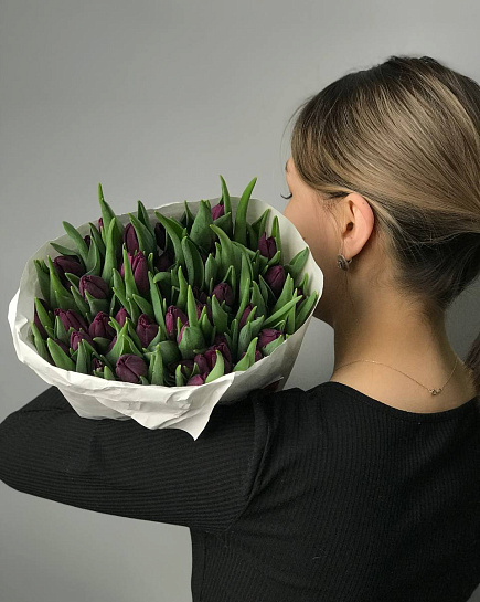 Bouquet of Purple tulips Wholesale 50 pcs flowers delivered to Astana