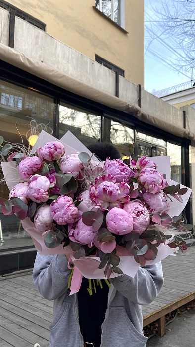 Author's bouquet of peonies and eucalyptus Author's bouquet of peonies and eucalyptus
