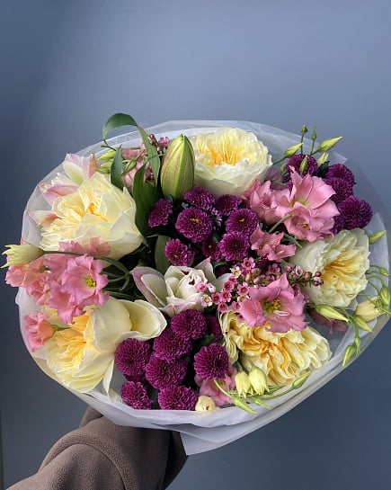 Нежный букет с пионовидными розами и эустомой с доставкой по Астане