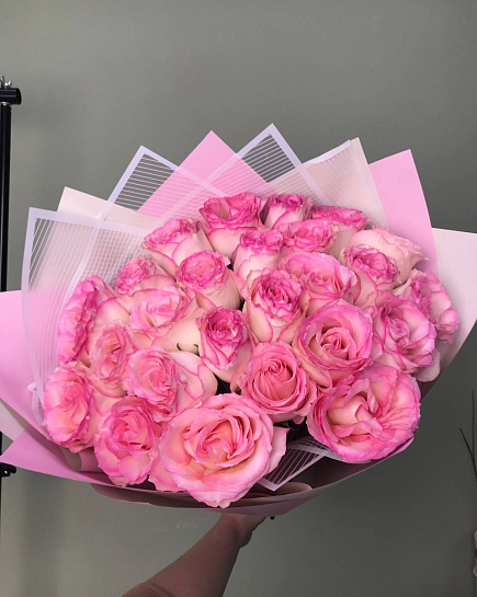 Bouquet of Mono-bouquet of pink Dutch roses 25 pcs flowers delivered to Astana