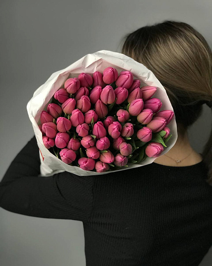 Bouquet of Pink Tulips wholesale 50 pcs flowers delivered to Astana