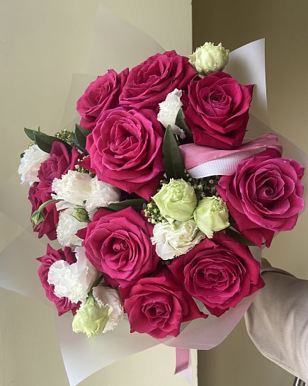 Розовый шарм с эустомой с доставкой по Астане