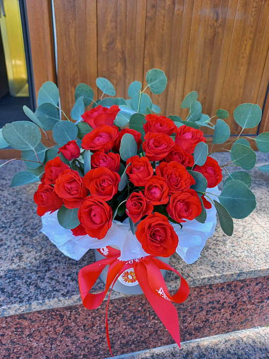 Roses with eucalyptus