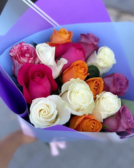 Bouquet of Rainbow roses flowers delivered to Kostanay.