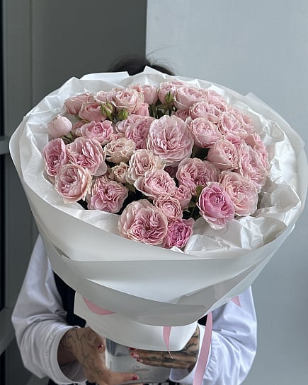Розовое облако из кустовых роз с доставкой по Астане