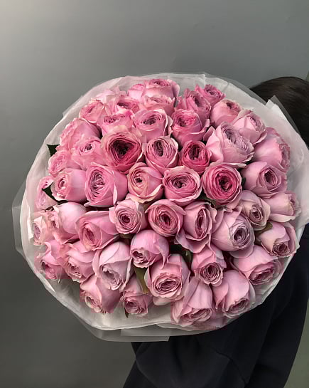 Сортовые розы “Peonikiss” 51 шт в букете  с доставкой по Астане