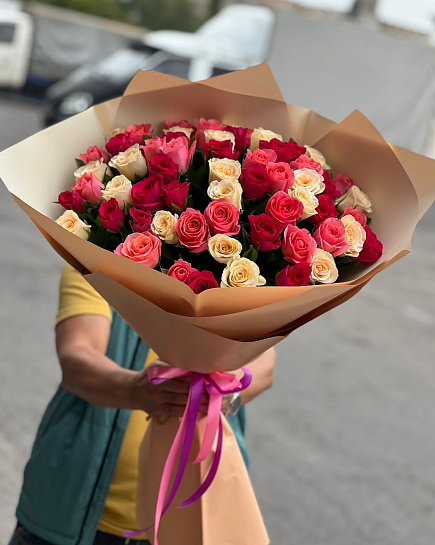 Bouquet of 51 mix rose flowers delivered to Almaty