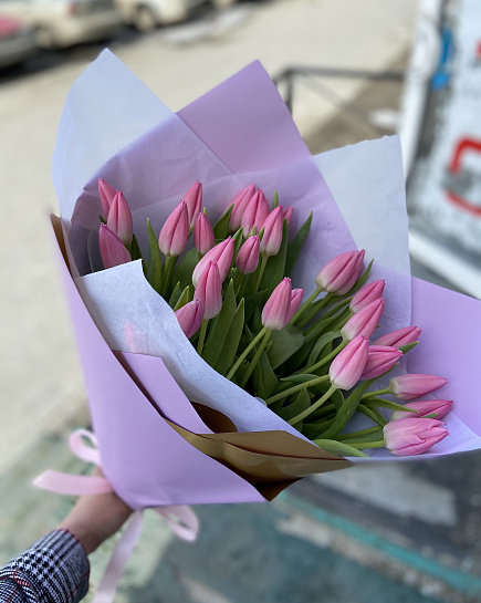Bouquet of Pink tulip flowers delivered to Kostanay.
