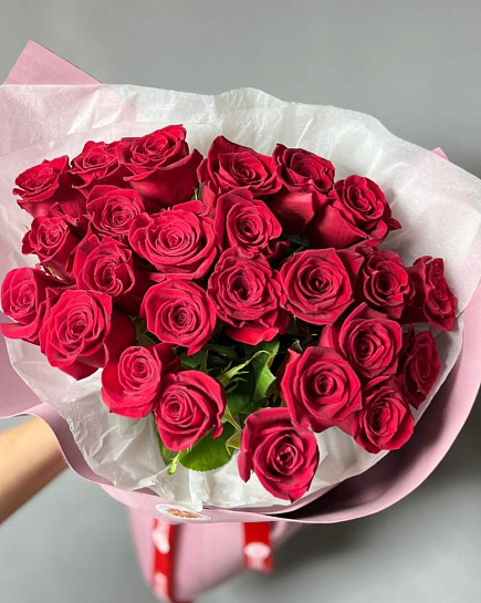 Букет из 25 голландских красных роз  с доставкой по Алматы
