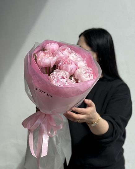 Bouquet of Bouquet of 7 Peonies in stylish packaging flowers delivered to Astana