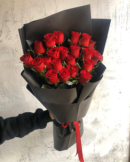 Bouquet of Red roses 21 pieces in black design flowers delivered to Astana