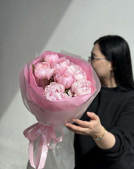 Bouquet of Bouquet of 7 Peonies in stylish packaging flowers delivered to Astana
