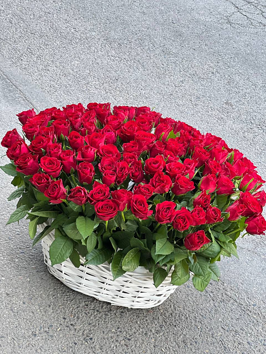 101 red roses in a basket