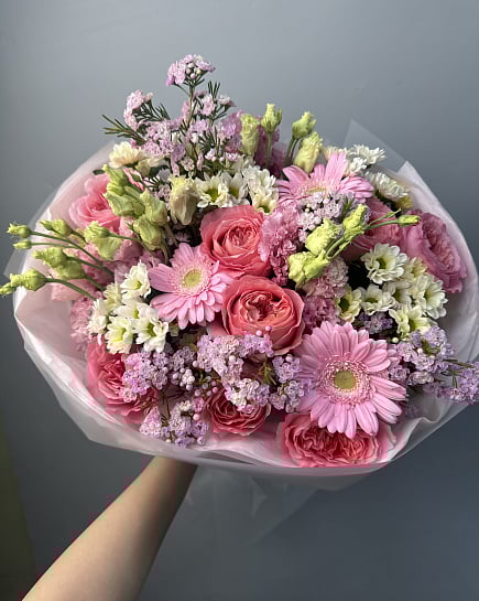 Розовое очарование с пионовидными розами с доставкой по Астане