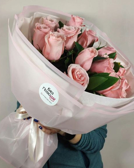 Bouquet of 15 pink roses Ecuador with delivery to Almaty