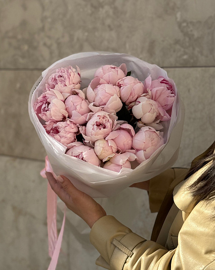 Bouquet of Bouquet of 15 peonies in stylish packaging flowers delivered to Astana