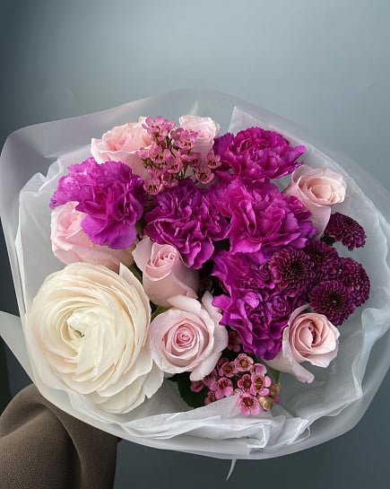 Букет из ранункулюса и пионовидных роз с доставкой по Астане