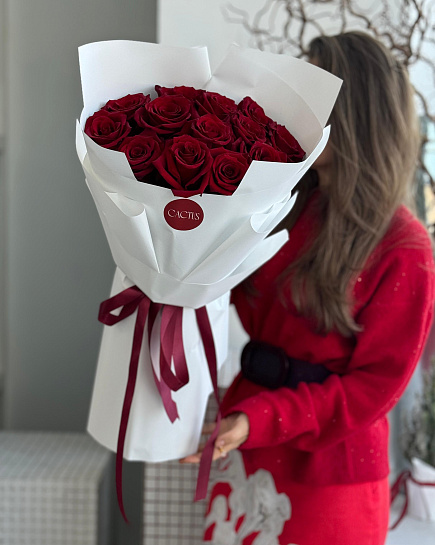 Mono bouquet of red roses RED (13 pcs) with delivery to Astana