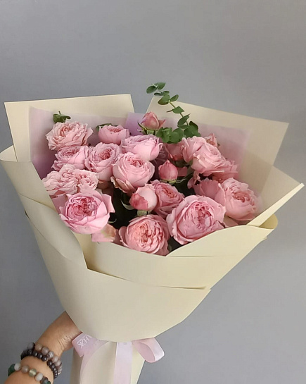 Bouquet of Peonies in a pink crown: Bouquet of delicate peony roses flowers delivered to Almaty