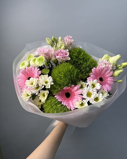 Розовое очарование с герберами и эустомой с доставкой по Астане