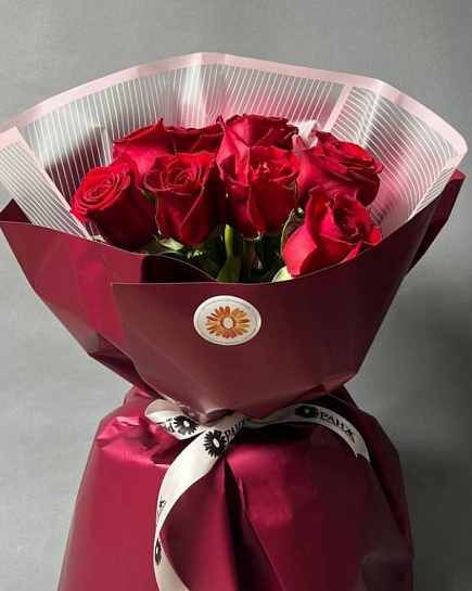 Букет из 9 красных Голландских роз  с доставкой по Алматы