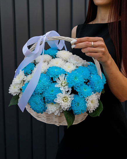 Composition in a chrysanthemum basket with delivery to Shymkent