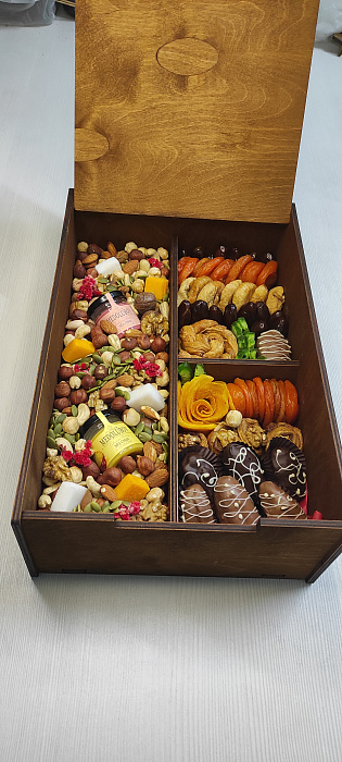 Box with dried fruits and nuts