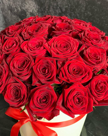 Bouquet of 31 red roses in a box flowers delivered to Almaty