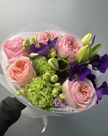 Романтичный микс с пионовидными розами и эустомой с доставкой по Астане