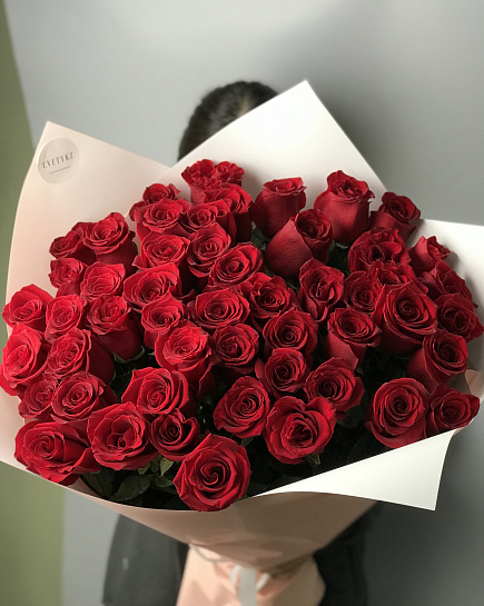 Bouquet of Tall red roses 51 pcs flowers delivered to Astana