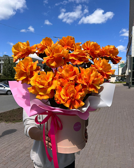 Bouquet of Bouquet of 13 French roses in a basket flowers delivered to Astana