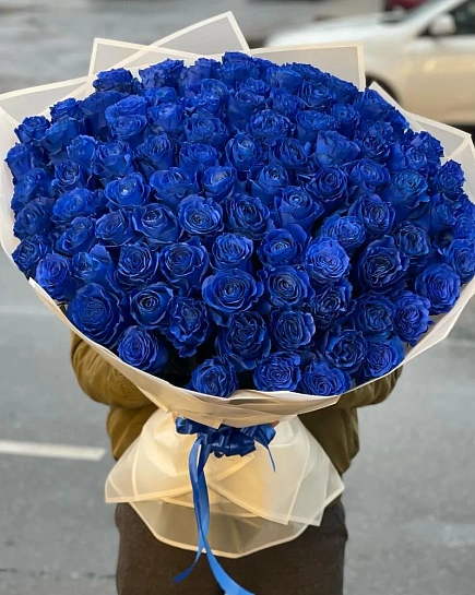 Bouquet of Monobouquet of blue roses 101 pcs flowers delivered to Astana