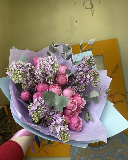 Сиреневый сад с пионовидными розами с доставкой по Астане