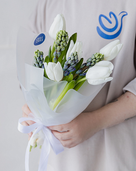 White tulips and hyacinths with delivery to Astana