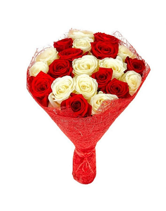 Bouquet of 21 red and white roses mixed