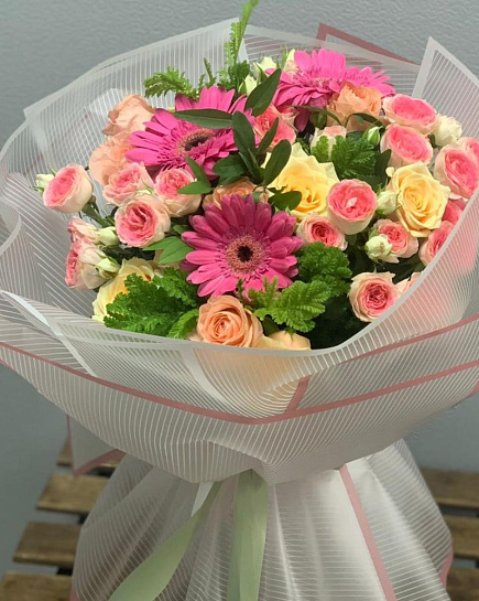 Bouquet of Delicate Euro bouquet of roses and gerberas in Almaty flowers delivered to Almaty