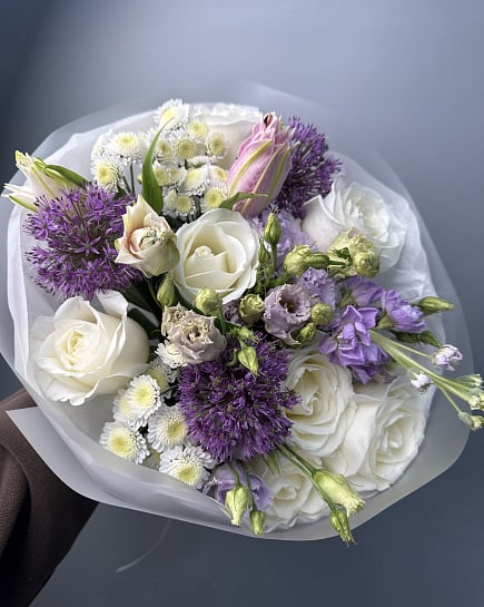 Сиреневая дымка с розами и эустомой с доставкой по Астане