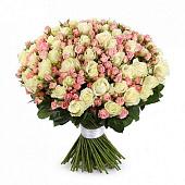 Mix bouquet of 25 white/pink spray roses