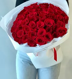 Bouquet of 51 red rose flowers delivered to Kostanay.