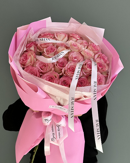 Моно букет из 25 розовых роз  с доставкой по Астане