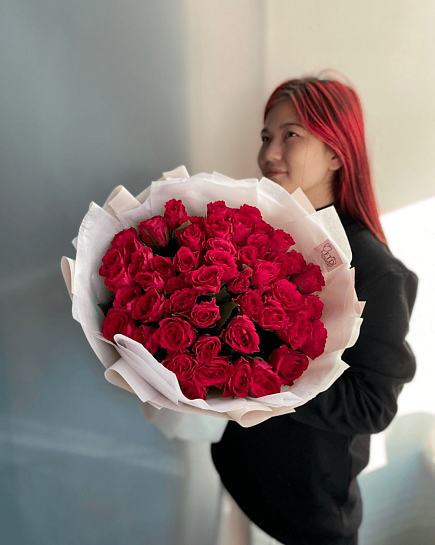 Bouquet of 51 crimson rose 40-50cm51 crimson rose 40-50cm flowers delivered to Astana