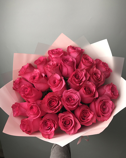 Bouquet of Monobouquet of raspberry roses 25 pcs flowers delivered to Astana