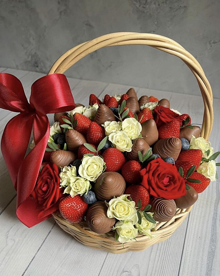 Bouquet of Flowers and strawberries flowers delivered to Kostanay.